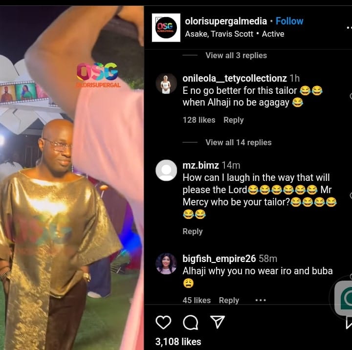“We watch we don’t judge” – Netizens mock Kazim Adeoti’s outfit to Mercy Aigbe’s movie premiere